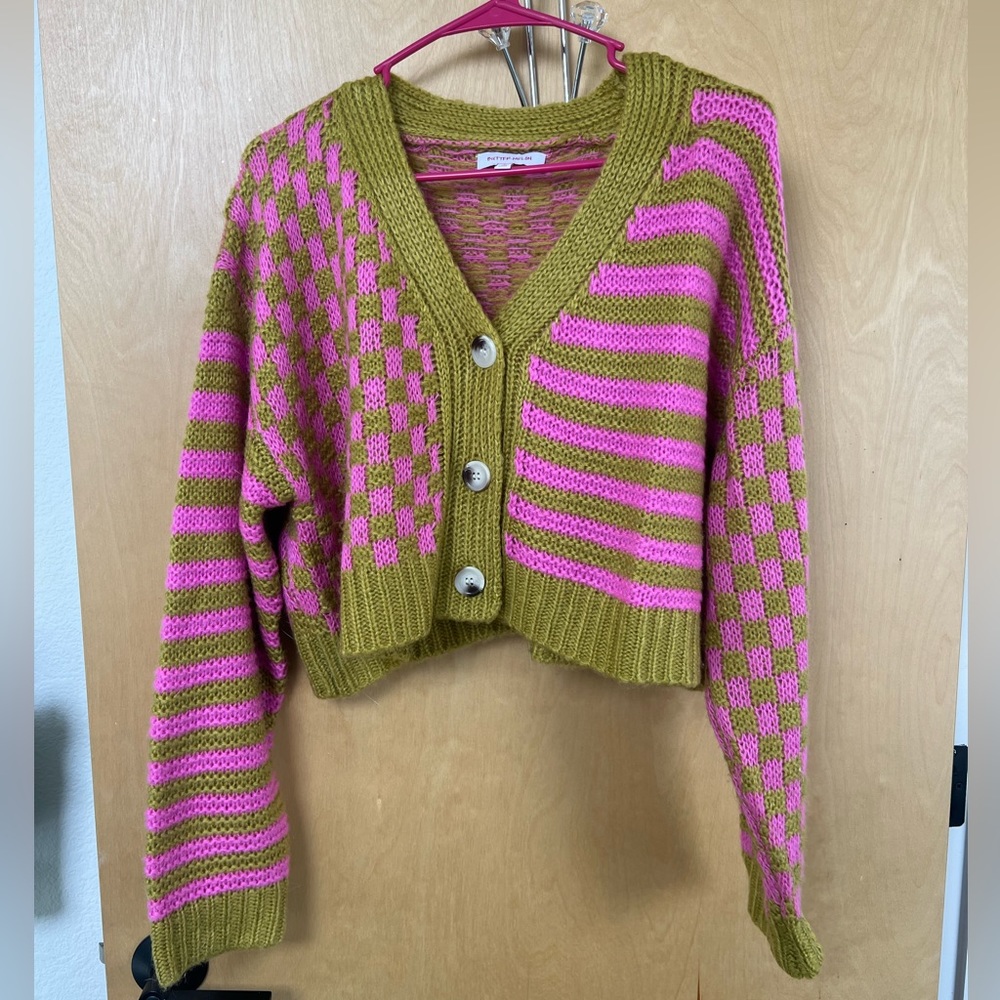 Boutique striped checkered cardigan